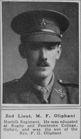 Oliphant M F 2nd Lt 5th Norfolk Regiment The Sphere 20th Mar 1919