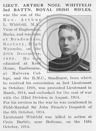 Whitfield A N Lt 2nd Royal Irish Rifles Obit The Bond Of Sacrifice Vol 1