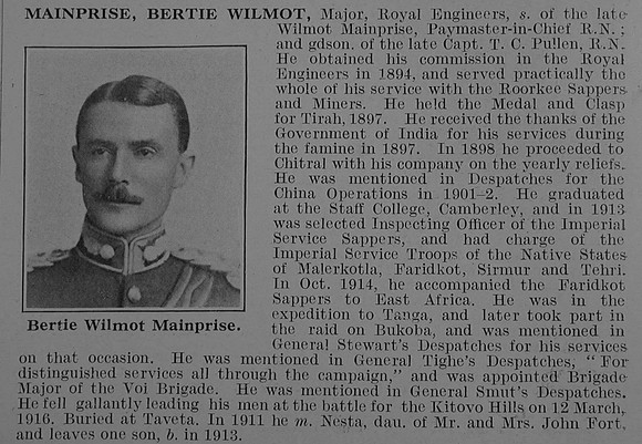 Mainprise B W Major Royal Engineers Obit De Ruvignys Roll Of Honour Vol 3