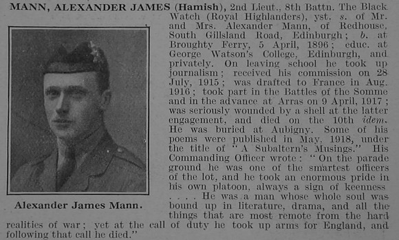 Mann A J 2nd Lt 8th Black Watch Obit De Ruvignys Roll Of Honour Vol 3
