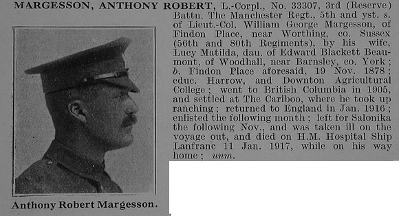 Margesson A R L/Cpl 3rd Manchester Regiment Obit De Ruvignys Roll Of Honour Vol 3