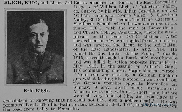 Bligh E 2nd Lt 2nd East Lancs Regiment Obit