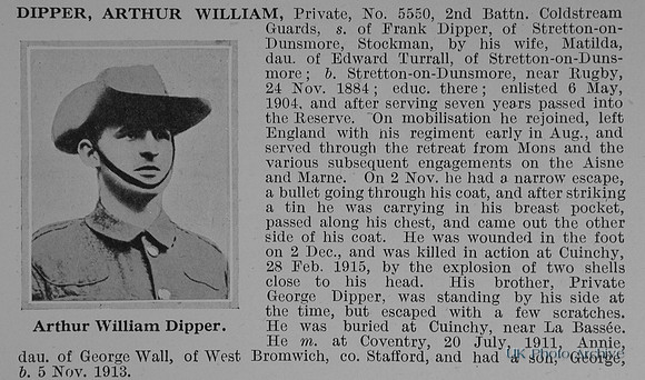 Dipper A W Pte 5550 2nd Coldstream Guards Obit