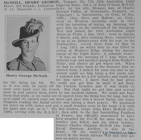 McNeill H G Tpr 735 10th Australian Light Horse Obit