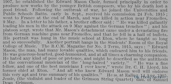 Mason E 2nd Lt 2nd Northamptonshire Regiment Obit Part 2
