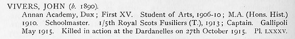 Vivers J Captain 5th Royal Scots Fusiliers Obit