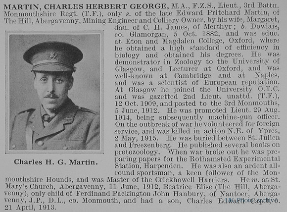 Martin C H G Lt 3rd Monmouthshire Regiment Obit