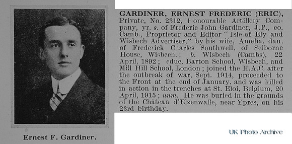 Gardiner E F Pte 2312 Honourable Artillery Company Obit