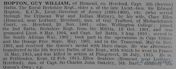 Hopton G  Captain 5th Royal Berkshire Regiment Obit