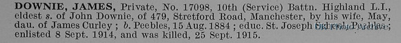 Downie J Pte 17098 10th Highland Light Infantry Obit