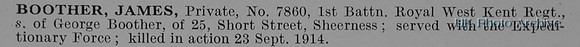 Boother J Pte 7860 1st Royal West Kent Regiment