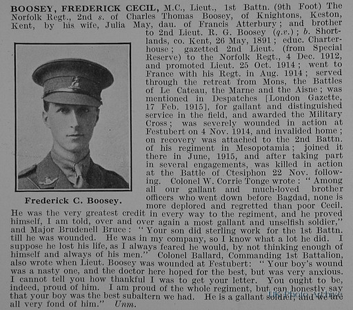 Boosey F C Lt MC 1st Norfolk Regiment Obit