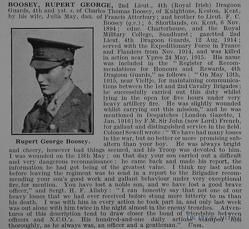 Boosey R G 2nd Lt 4th Dragoon Guards Obit