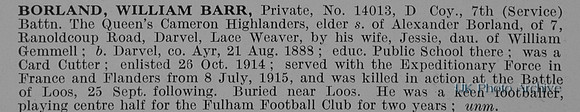 Borland W B Pte 14013 7th Cameron Highlanders