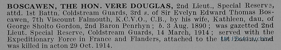 Boscawen V D 2nd Lt The Hon 1st Coldstream Guards