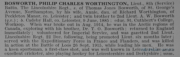 Bosworth P C W Lt 8th Lincolnshire Regiment