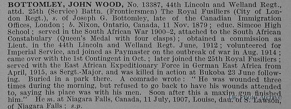 Bottomley J W CSM 13387 25th Royal Fusiliers