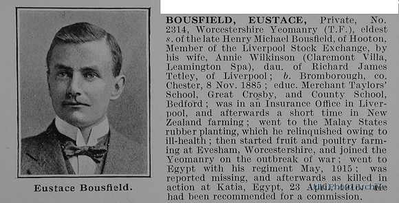 Bousfield E Pte 2314 Worcestershire Yeomanry Obit