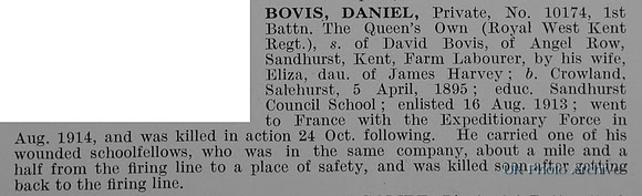 Bovis D Pte 10174 1st Royal West Kent Regiment