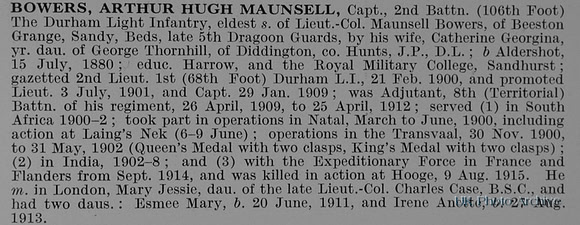 Bowers A H M Captain 2nd Durham Light Infantry