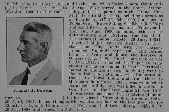Bowker F J Lt Col 4th Hampshire Regiment Obit Part 2