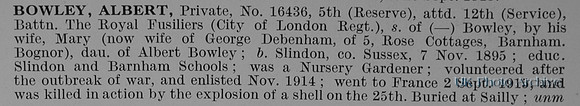 Bowley A Pte 16436 12th Royal Fusiliers