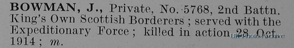 Bowman J Pte 5768 2nd Kings Own Scottish Borderers