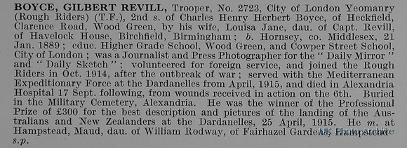 Boyce G R Tpr 2723 City Of London Yeomanry (Rough Riders)