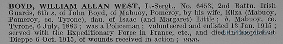 Boyd W A W L/Sergt 6453 2nd Irish Guards