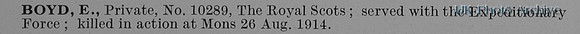 Boyd E Pte 10289 Royal Scots