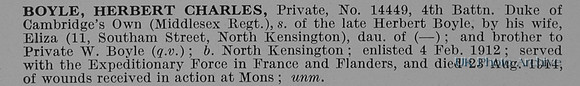 Boyle H C Pte 14449 4th Middlesex Regiment