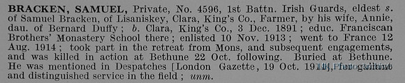 Bracken S Pte 4596 1st Irish Guards