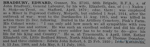 Bradbury E Gnr 27165 Royal Field Artillery