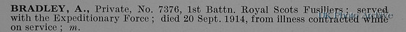 Bradley A Pte 7376 1st Royal Scots Fusiliers