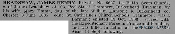 Bradshaw J H Pte 6627 1st Scots Guards