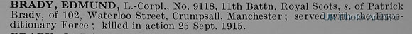 Brady E LCpl 9118 11th Royal Scots