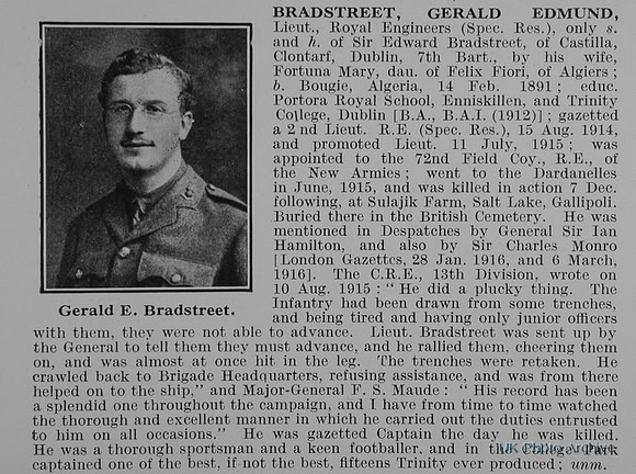 Bradstreet G E Lt Royal Engineers Obit