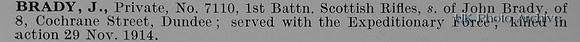 Brady J Pte 7110 1st Cameronians