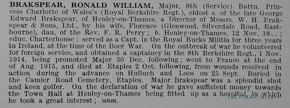 Brakspear R W Major 8th Royal Berkshire Regiment