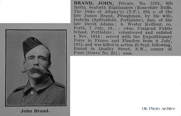 Brand J Pte 5761 8th Seaforth Highlanders Obit