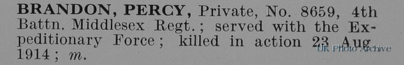 Brandon P Pte 8659 4th Middlesex Regiment