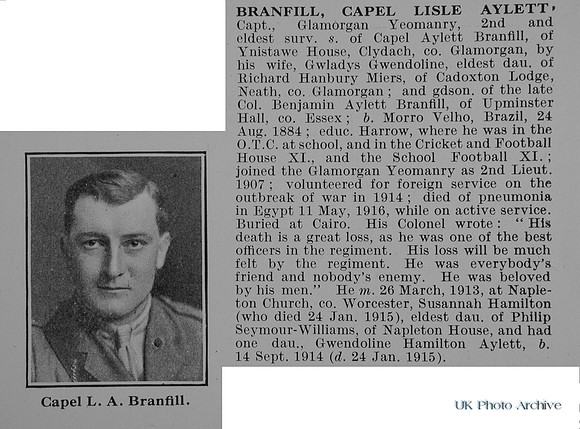 Branfill C L A Captain Glamorgan Yeomanry Obit