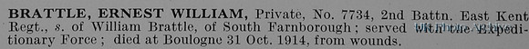 Brattle E W Pte 7734 2nd East Kent Regiment