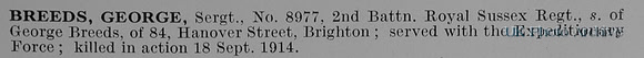Breeds G Sergt 8977 2nd Royal Sussex Regiment