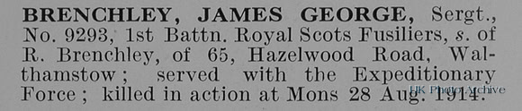 Brenchley J G Sergt 9293 1st Royal Scots Fusiliers