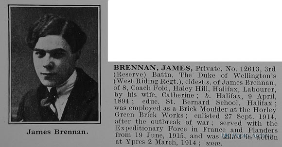Brennan J Pte 12613 3rd West Riding Regiment