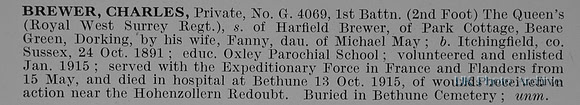 Brewer C Pte G4069 1st Royal West Surrey Regiment