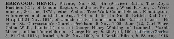 Brewood H Pte 692 9th Royal Fusiliers