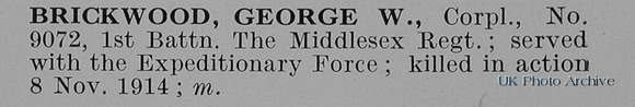 Brickwood G W Cpl 9072 1st Middlesex Regiment