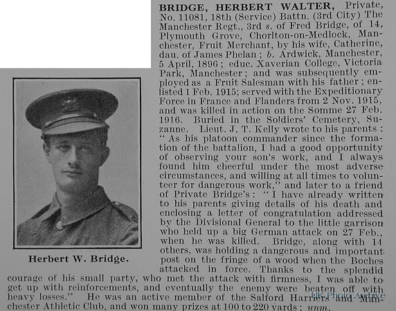 Bridge H W Pte 11081 18th Manchester Regiment Obit